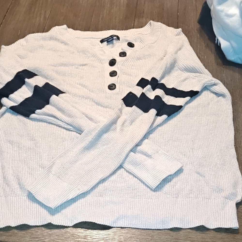 American Eagle Outfitters Cream Sweater with Black Stripes